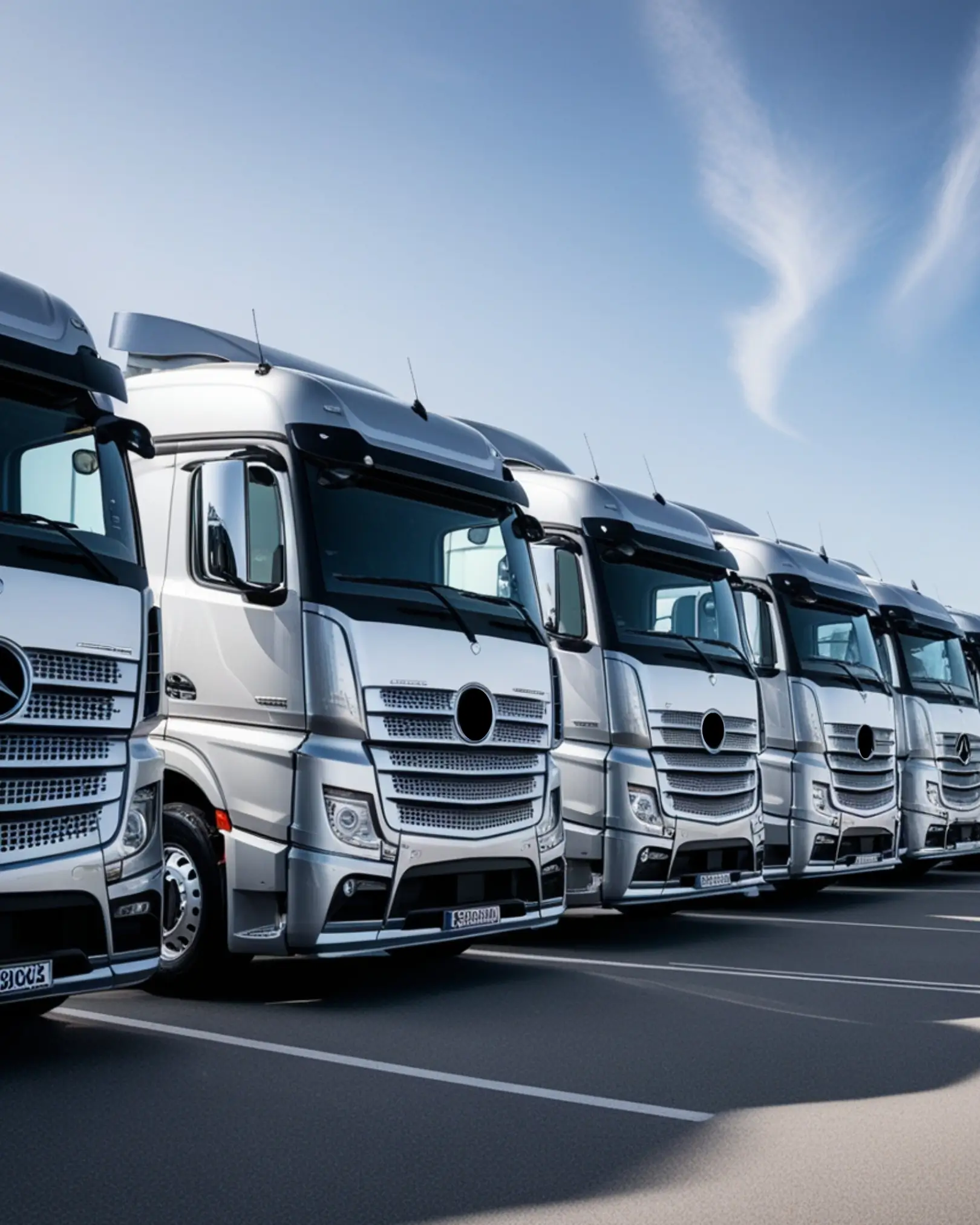 caminhoes cinza alinhados um do lado do outro